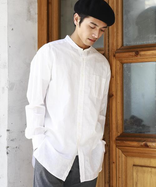 green label relaxing(グリーンレーベルリラクシング)の「SC C/LI BIG/バンドカラー シャツ ◆(シャツ/ブラウス・メンズ・ホワイト/ネイビー/その他・LARGE/MEDIUM/SMALL)」の1枚目の写真