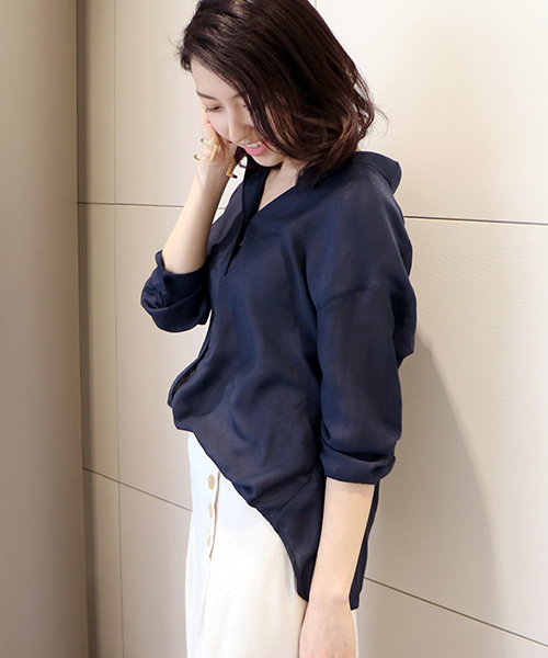 N.（N. Natural Beauty Basic）（エヌエヌナチュラルビューティーベーシック）の「ウォッシャブルビエラブラウス（シャツ/ブラウス・レディース・ホワイト系その他/ピンク/グレー/ネイビー/ホワイト・MEDIUM）」の4枚目の写真