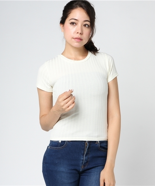 SLY(スライ)の「WIDE RIB CUT TOPS(Tシャツ/カットソー・レディース・ダークブラウン/ダークグリーン/ホワイト/ブラック・2/1)」の14枚目の写真