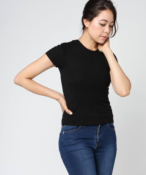 SLY(スライ)の「WIDE RIB CUT TOPS(Tシャツ/カットソー・レディース・ダークブラウン/ダークグリーン/ホワイト/ブラック・2/1)」の13枚目の写真