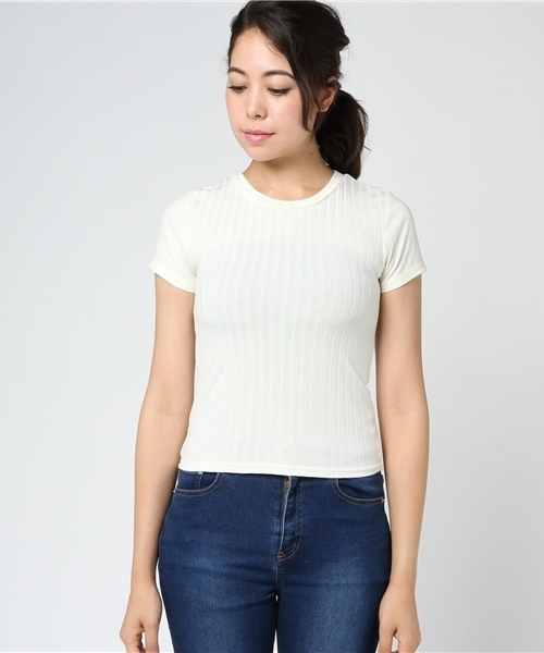 SLY(スライ)の「WIDE RIB CUT TOPS(Tシャツ/カットソー・レディース・ダークブラウン/ダークグリーン/ホワイト/ブラック・2/1)」の10枚目の写真