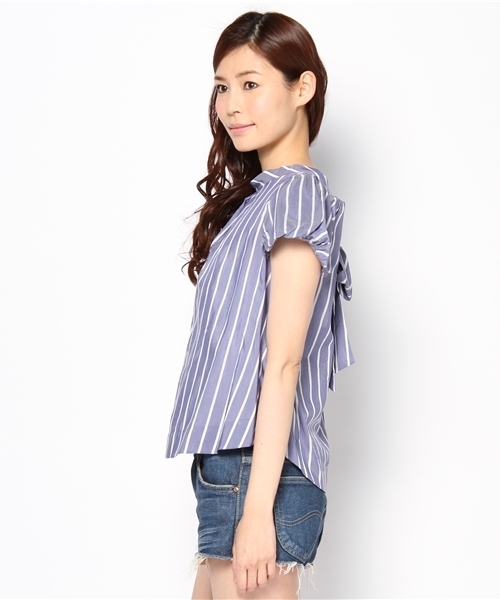 Ray BEAMS（レイビームス）の「Ray BEAMS / ストライプ バックリボン Ray BEAMS ストライプ柄 フリル 半袖シャツ