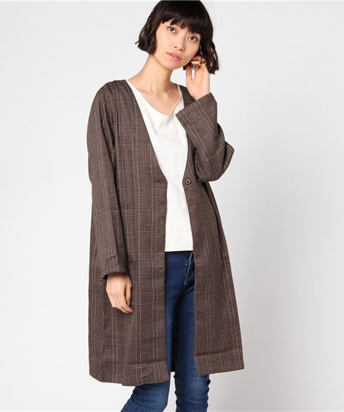 Ovovo オーヴォ の グレンチェックノーカラージャケット ノーカラージャケット Wear