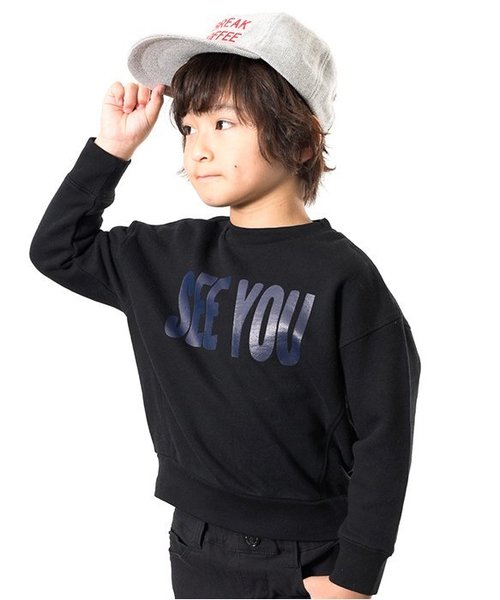 apres les cours（アプレレクール）の「切替えロゴトレーナー（スウェット・キッズ・キャメル/ブラック/カーキ・100/120/90/110/130/140/80）」の2枚目の写真