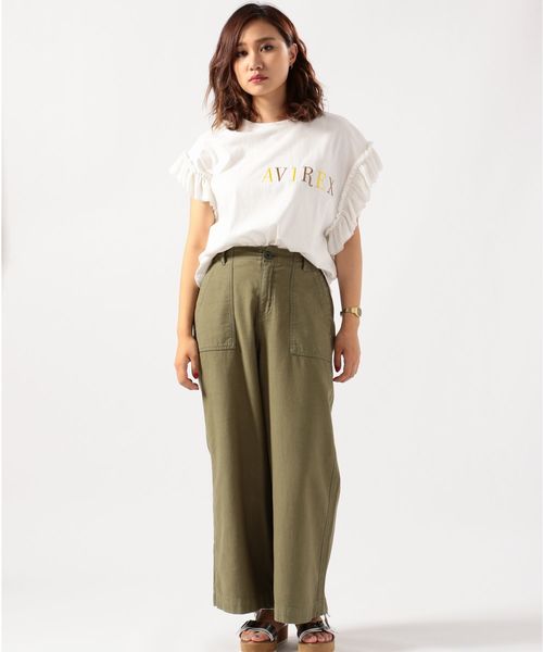 AVIREX（アヴィレックス）の「【InRed5月号木村文乃さん着用】AVIREX/ アヴィレックス/ BACK SATIN WIDE BAKER PANTS/ バックサテン ワイド ベイカーパンツ（その他パンツ・レディース・アイボリー/オリーブ・MEDIUM/SMALL）」の10枚目の写真