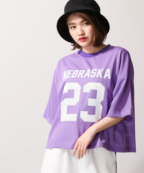 WEGO(ウィゴー)の「WEGO/メッシュナンバリングTシャツ(Tシャツ/カットソー・レディース・ホワイト/ブラック/パープル/グリーン・FREE)」の4枚目の写真