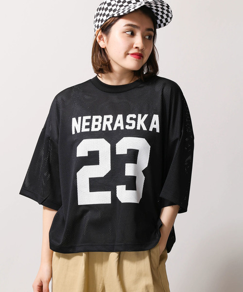 WEGO(ウィゴー)の「WEGO/メッシュナンバリングTシャツ(Tシャツ/カットソー・レディース・ホワイト/ブラック/パープル/グリーン・FREE)」の1枚目の写真