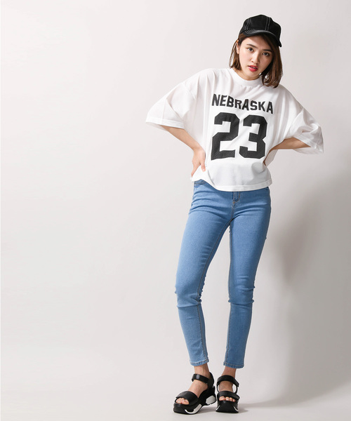 WEGO(ウィゴー)の「WEGO/メッシュナンバリングTシャツ(Tシャツ/カットソー・レディース・ホワイト/ブラック/パープル/グリーン・FREE)」の7枚目の写真