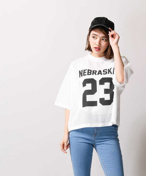 WEGO(ウィゴー)の「WEGO/メッシュナンバリングTシャツ(Tシャツ/カットソー・レディース・ホワイト/ブラック/パープル/グリーン・FREE)」の8枚目の写真