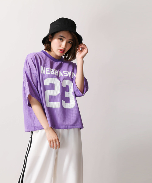 WEGO(ウィゴー)の「WEGO/メッシュナンバリングTシャツ(Tシャツ/カットソー・レディース・ホワイト/ブラック/パープル/グリーン・FREE)」の14枚目の写真