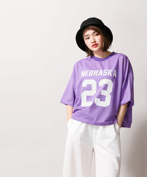 WEGO(ウィゴー)の「WEGO/メッシュナンバリングTシャツ(Tシャツ/カットソー・レディース・ホワイト/ブラック/パープル/グリーン・FREE)」の15枚目の写真