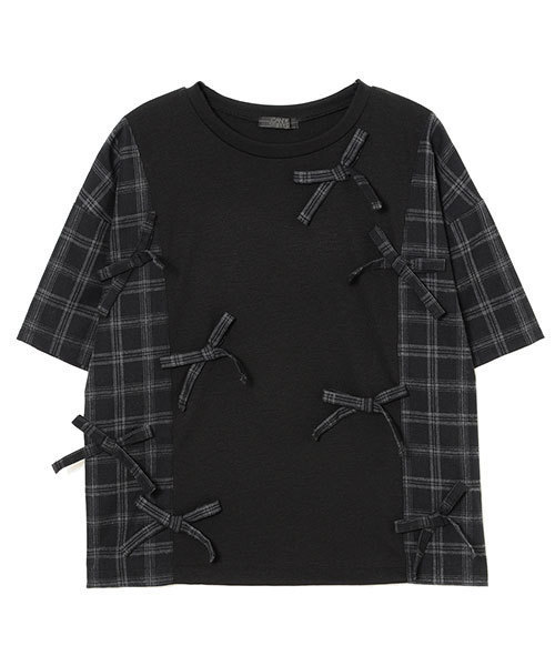 Candy Stripper(キャンディストリッパー)の「CHECK RIBBON TRIMMED トップス(Tシャツ/カットソー・レディース・オフホワイト/ブラック/ネイビー・2)」の3枚目の写真