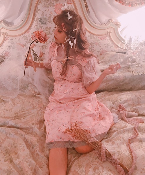 Swankiss（スワンキス）の「HS milk flower O/P（ワンピース・レディース・ホワイト/ブラウン/ピンク・FREE）」の9枚目の写真