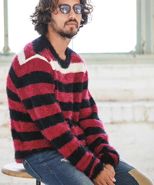 CAMBIO（カンビオ）の「mn1833 - フェザーヤーンボーダーニット（ニット/セーター・メンズ・ブラウン/レッド・S/M/L）」の2枚目の写真