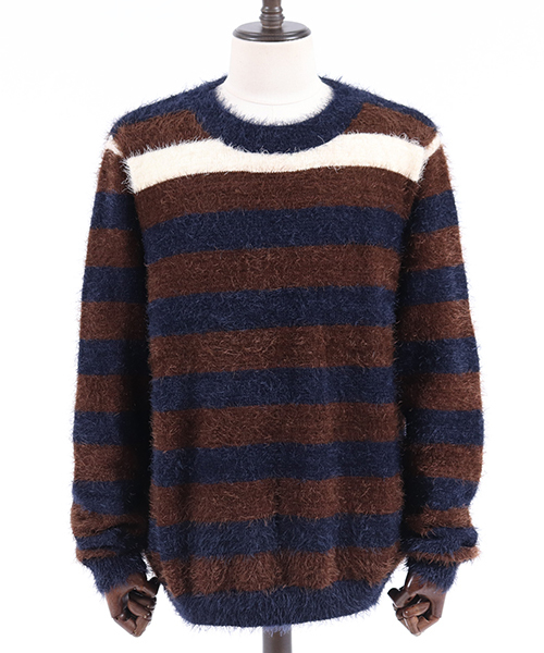 CAMBIO（カンビオ）の「mn1833 - フェザーヤーンボーダーニット（ニット/セーター・メンズ・ブラウン/レッド・S/M/L）」の9枚目の写真