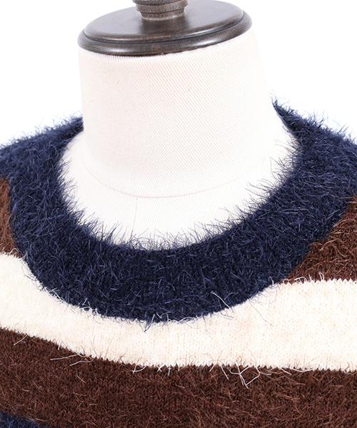 CAMBIO（カンビオ）の「mn1833 - フェザーヤーンボーダーニット（ニット/セーター・メンズ・ブラウン/レッド・S/M/L）」の14枚目の写真