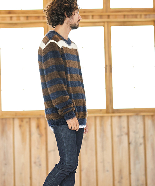 CAMBIO（カンビオ）の「mn1833 - フェザーヤーンボーダーニット（ニット/セーター・メンズ・ブラウン/レッド・S/M/L）」の6枚目の写真