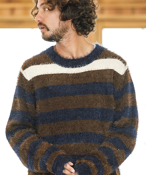 CAMBIO（カンビオ）の「mn1833 - フェザーヤーンボーダーニット（ニット/セーター・メンズ・ブラウン/レッド・S/M/L）」の10枚目の写真