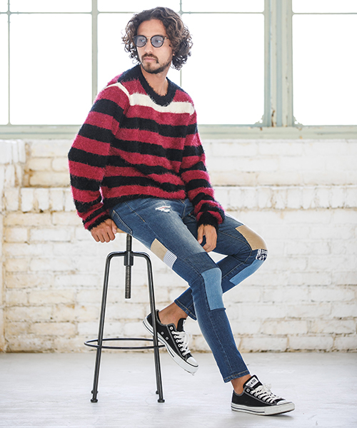 CAMBIO（カンビオ）の「mn1833 - フェザーヤーンボーダーニット（ニット/セーター・メンズ・ブラウン/レッド・S/M/L）」の15枚目の写真