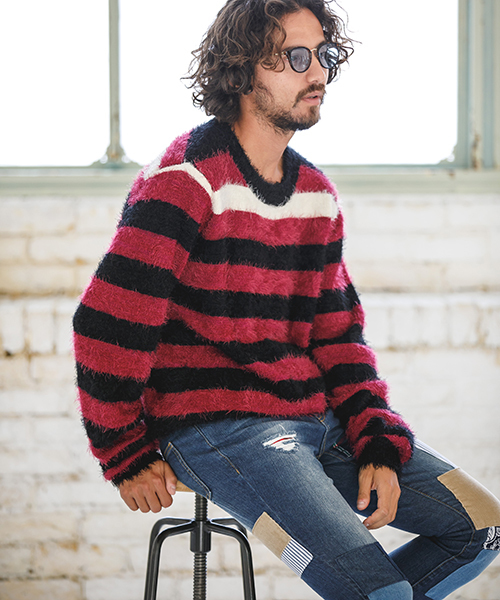 CAMBIO（カンビオ）の「mn1833 - フェザーヤーンボーダーニット（ニット/セーター・メンズ・ブラウン/レッド・S/M/L）」の12枚目の写真