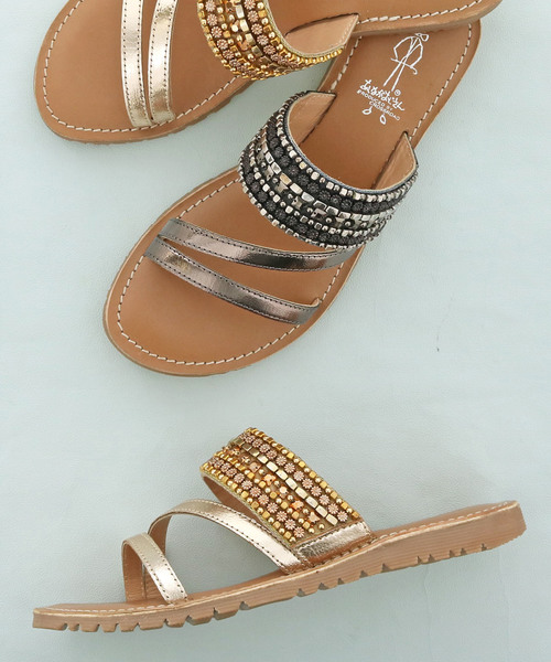 あしながおじさん（アシナガオジサン）の「〈あしながおじさん〉ビーズベルトサンダル（サンダル・レディース・ブラック/プラチナム/ガンメタ・LL/S/M/L）」の14枚目の写真