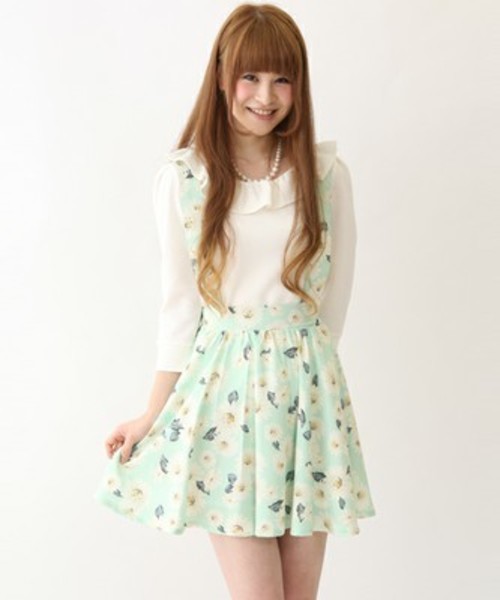 one after another NICE CLAUP(ワンアフターアナザーナイスクラップ)の「【ナイスクラップ】サス付花柄SK(スカート・レディース・イエロー/ミント・FREE)」の2枚目の写真
