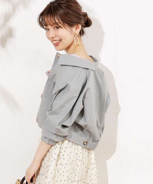 natural couture（ナチュラルクチュール）の「綿麻ライトショートブルゾン（ブルゾン・レディース・ライトベージュ/ミント/キャメル/ベージュ/カーキ・FREE）」の4枚目の写真