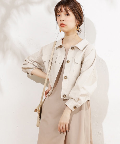 natural couture（ナチュラルクチュール）の「綿麻ライトショートブルゾン（ブルゾン・レディース・ライトベージュ/ミント/キャメル/ベージュ/カーキ・FREE）」の10枚目の写真