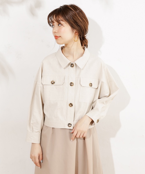 natural couture（ナチュラルクチュール）の「綿麻ライトショートブルゾン（ブルゾン・レディース・ライトベージュ/ミント/キャメル/ベージュ/カーキ・FREE）」の21枚目の写真