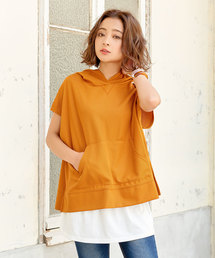 フード付きプルオーバー半袖パーカー
