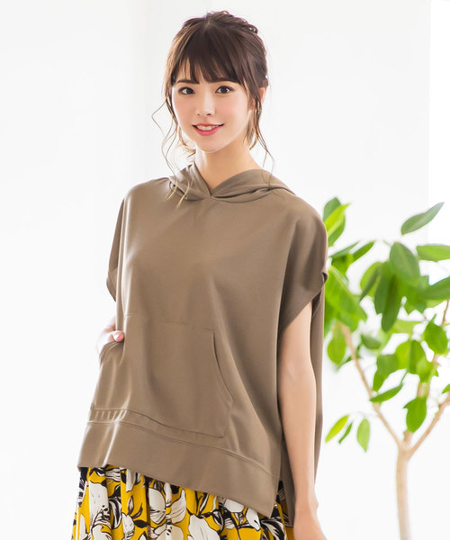 KOBE LETTUCE(コウベレタス)の「フード付きプルオーバー半袖パーカー(パーカー・レディース・オフホワイト/マスタード/モカ/ブラック・FREE)」の14枚目の写真