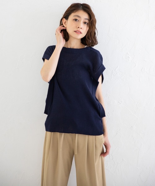 Munich（ミューニック）の「コットンリネンリブ　2WAYニットベスト/プルオーバー（ベスト・レディース・ネイビー/カーキ/キナリ・FREE）」の3枚目の写真