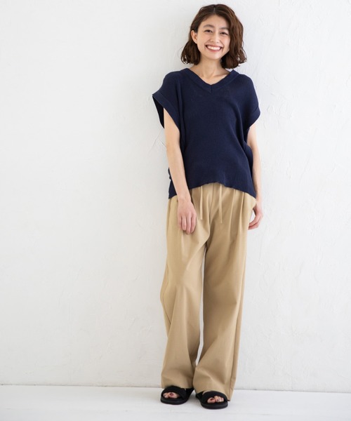 Munich（ミューニック）の「コットンリネンリブ　2WAYニットベスト/プルオーバー（ベスト・レディース・ネイビー/カーキ/キナリ・FREE）」の19枚目の写真