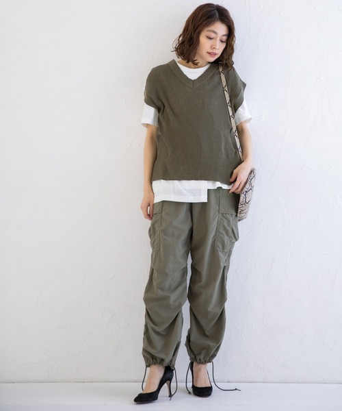 Munich（ミューニック）の「コットンリネンリブ　2WAYニットベスト/プルオーバー（ベスト・レディース・ネイビー/カーキ/キナリ・FREE）」の6枚目の写真