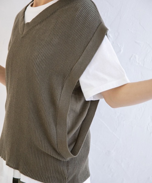 Munich（ミューニック）の「コットンリネンリブ　2WAYニットベスト/プルオーバー（ベスト・レディース・ネイビー/カーキ/キナリ・FREE）」の10枚目の写真