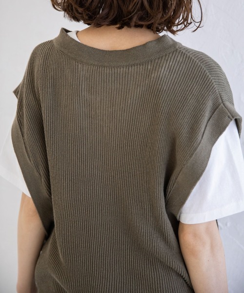 Munich（ミューニック）の「コットンリネンリブ　2WAYニットベスト/プルオーバー（ベスト・レディース・ネイビー/カーキ/キナリ・FREE）」の7枚目の写真
