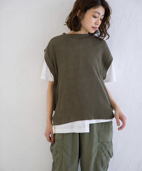 Munich（ミューニック）の「コットンリネンリブ　2WAYニットベスト/プルオーバー（ベスト・レディース・ネイビー/カーキ/キナリ・FREE）」の4枚目の写真
