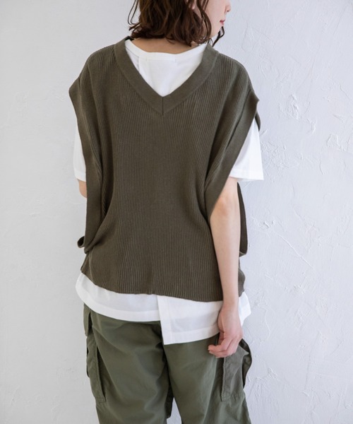 Munich（ミューニック）の「コットンリネンリブ　2WAYニットベスト/プルオーバー（ベスト・レディース・ネイビー/カーキ/キナリ・FREE）」の17枚目の写真