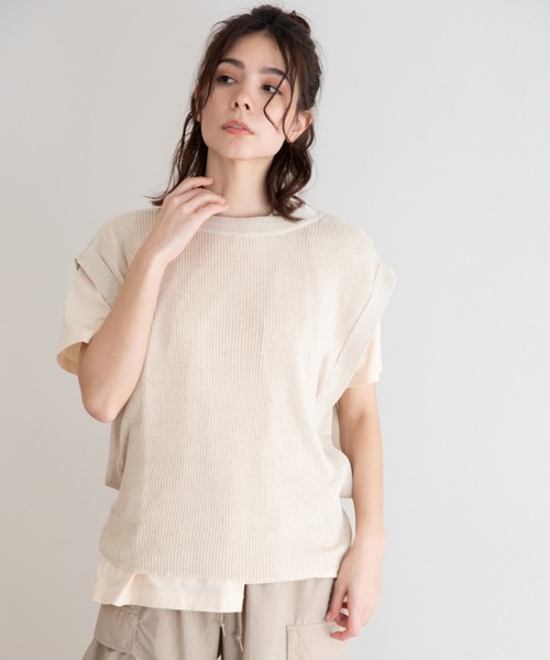 Munich（ミューニック）の「コットンリネンリブ　2WAYニットベスト/プルオーバー（ベスト・レディース・ネイビー/カーキ/キナリ・FREE）」の18枚目の写真