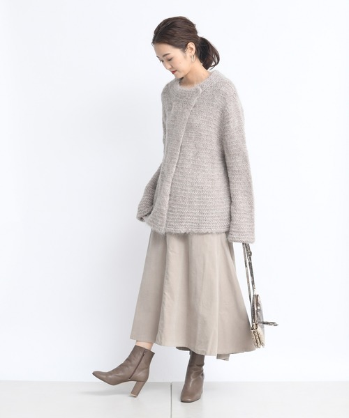 DouDou（ドゥドゥ）の「手編みガーターカーディガン（カーディガン/ボレロ・レディース・ベージュ/サックスブルー・FREE）」の3枚目の写真