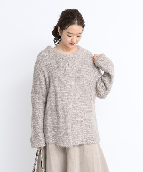 DouDou（ドゥドゥ）の「手編みガーターカーディガン（カーディガン/ボレロ・レディース・ベージュ/サックスブルー・FREE）」の4枚目の写真