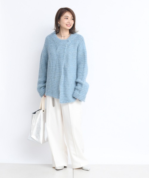 DouDou（ドゥドゥ）の「手編みガーターカーディガン（カーディガン/ボレロ・レディース・ベージュ/サックスブルー・FREE）」の20枚目の写真