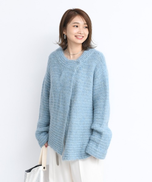 DouDou（ドゥドゥ）の「手編みガーターカーディガン（カーディガン/ボレロ・レディース・ベージュ/サックスブルー・FREE）」の21枚目の写真