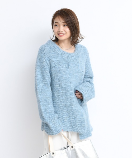 DouDou（ドゥドゥ）の「手編みガーターカーディガン（カーディガン/ボレロ・レディース・ベージュ/サックスブルー・FREE）」の14枚目の写真