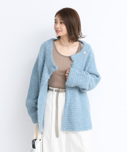 DouDou（ドゥドゥ）の「手編みガーターカーディガン（カーディガン/ボレロ・レディース・ベージュ/サックスブルー・FREE）」の8枚目の写真