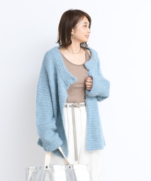 DouDou（ドゥドゥ）の「手編みガーターカーディガン（カーディガン/ボレロ・レディース・ベージュ/サックスブルー・FREE）」の22枚目の写真