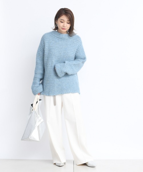 DouDou（ドゥドゥ）の「手編みガーターカーディガン（カーディガン/ボレロ・レディース・ベージュ/サックスブルー・FREE）」の9枚目の写真