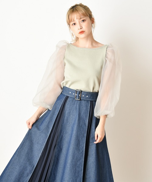 one after another NICE CLAUP（ワンアフターアナザーナイスクラップ）の「袖オーガンジーニット（ニット/セーター・レディース・ホワイト/ベージュ/ブラウン/ミント・FREE）」の11枚目の写真