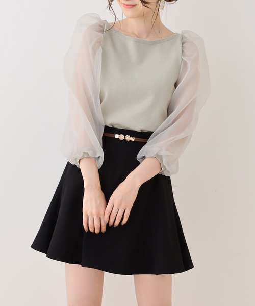 one after another NICE CLAUP（ワンアフターアナザーナイスクラップ）の「袖オーガンジーニット（ニット/セーター・レディース・ホワイト/ベージュ/ブラウン/ミント・FREE）」の7枚目の写真