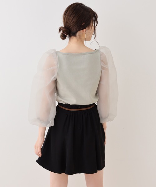 one after another NICE CLAUP（ワンアフターアナザーナイスクラップ）の「袖オーガンジーニット（ニット/セーター・レディース・ホワイト/ベージュ/ブラウン/ミント・FREE）」の8枚目の写真